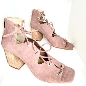 Vince Camuto lace up block heel sandals beige NWOT